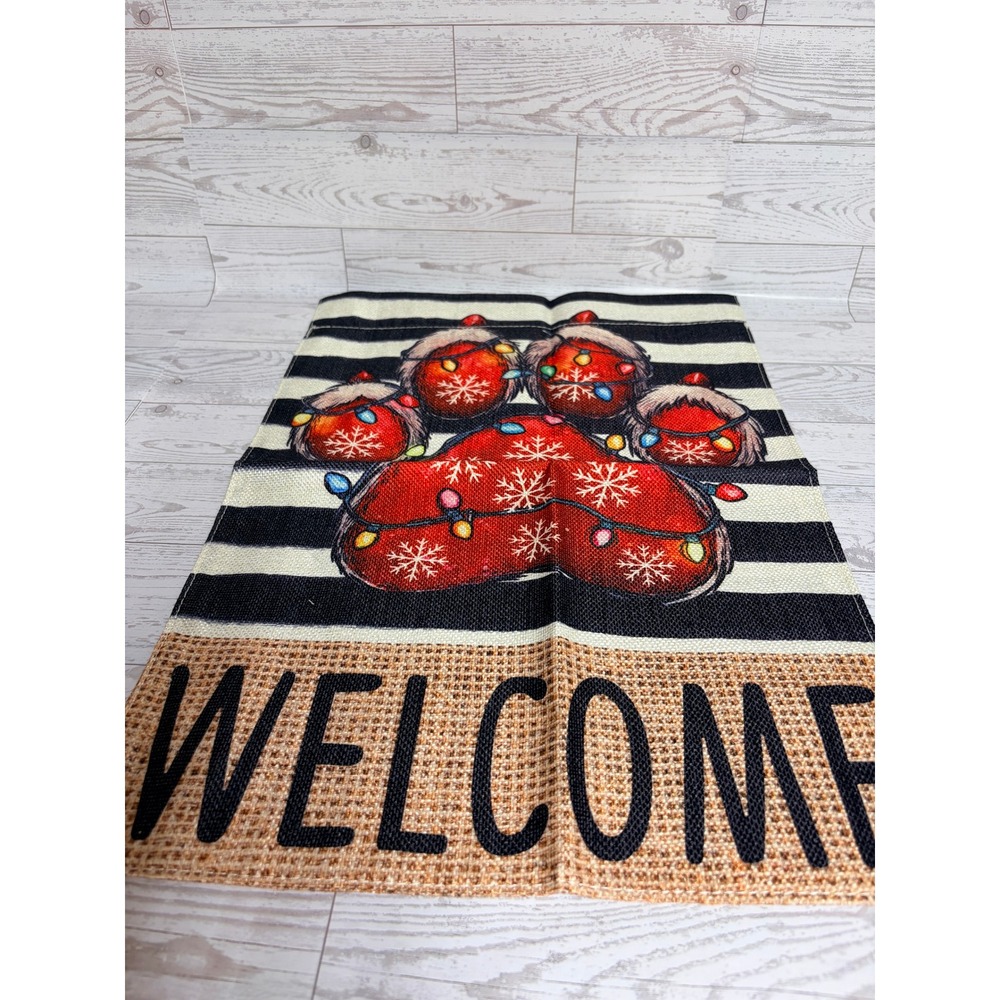 Christmas Paw Print Welcome Garden Flag Holiday Winter Outdoor Yard Decor